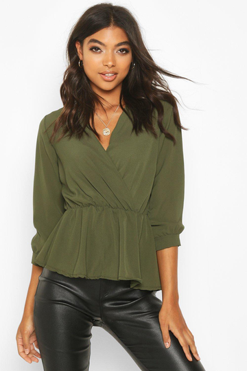 Tall - Blus I Omlottmodell Med Peplum, Green