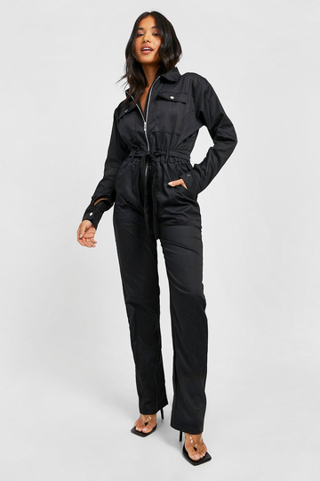 Petite - Jumpsuit Med Cargofickor Och Dragkedja, Black