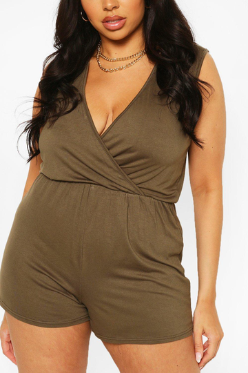 Plus - Basic Romper I Jersey Med Omlottliv, Green